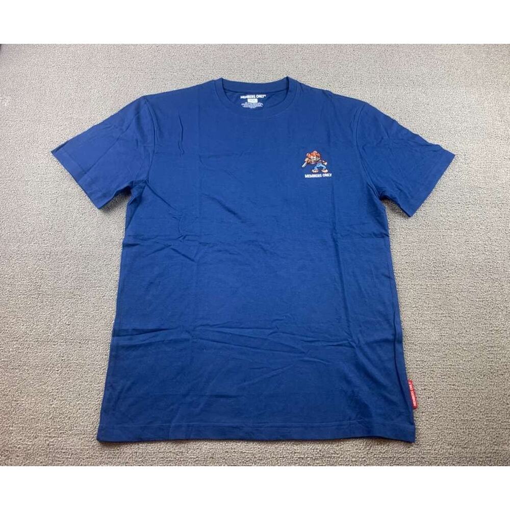 Members Only Mens M Blue Embroidered Bear Knife Scary Cotton Crewneck T Shirt‎